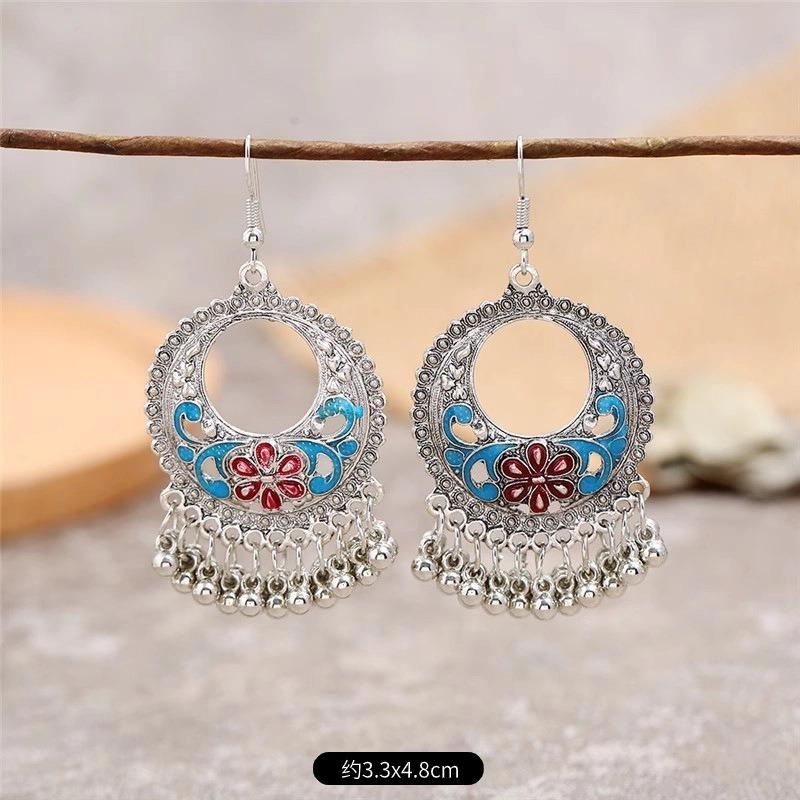 

Trendy retro personality temperament earrings women s long painted fringed earrings Bohemian earrings
