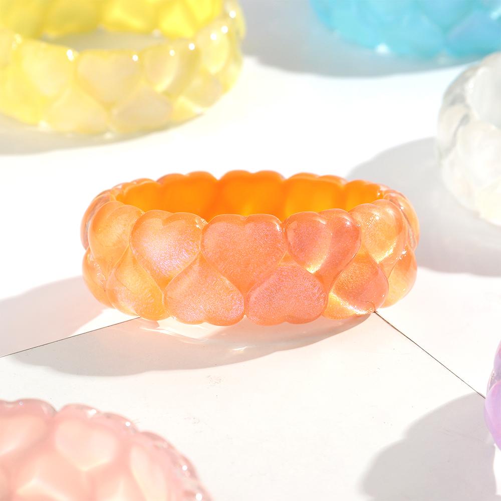 New Trendy Candy Color Resin Wide Bangle for Women Statement Acrylic Heart Round Stack Bracelets Valentine's Day Jewelry Gifts