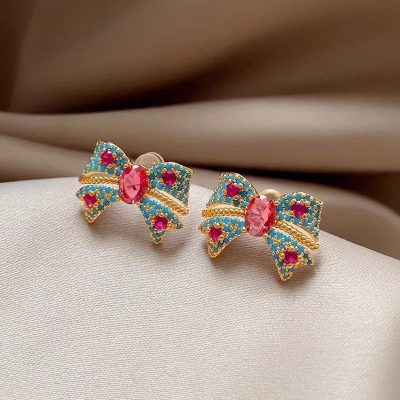 Fashion Zircon Bow Earrings Boho Red Crystal Earrings For Women Fashion Party Jewelry Wedding Trendy Accessories Gifts