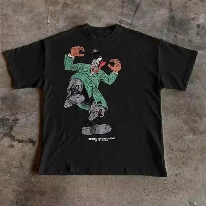 Y2K Streetwear T-shirt American Harajuku Hip-hop Gothic Cartoon Pattern Printed Large Tshirt Cotton Short Sleeved Clothes Unisex