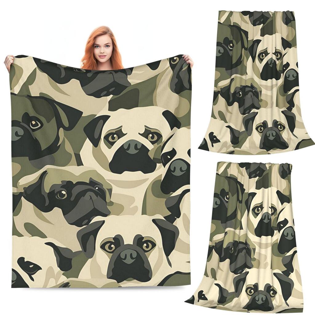 Dog Sherpa Cute Pug Dog Animal Theme  Blanket Fleece Sofa Throw Blanket Lightweight for Bedroom Office Throws Bedspread Quilt