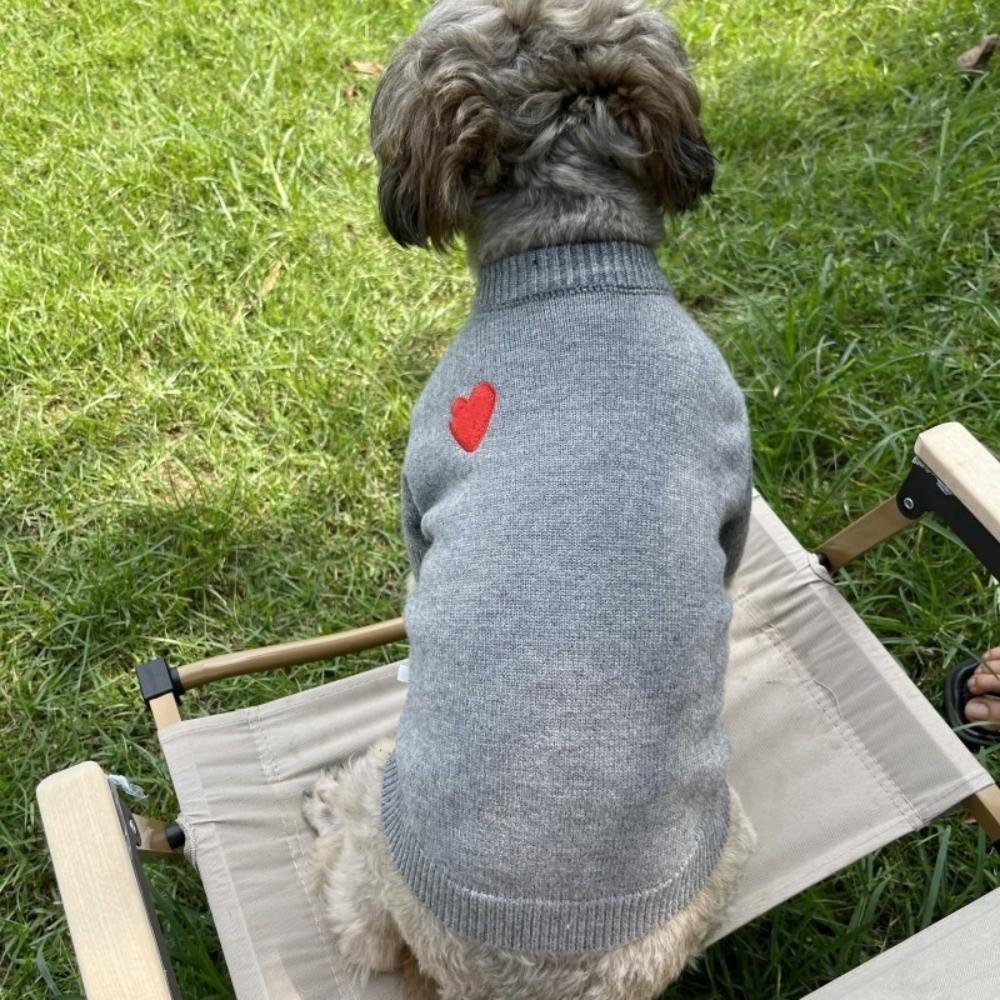 Heart Print Pet Cardigan Romantic Pet Knitted Coat Comfortable Spring Cat Clothes  Outdoor Walking