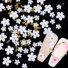 200pcs Five-Petal Nail Art Flowers with Gold & Silver Beads - White & Pink Resin Ornaments