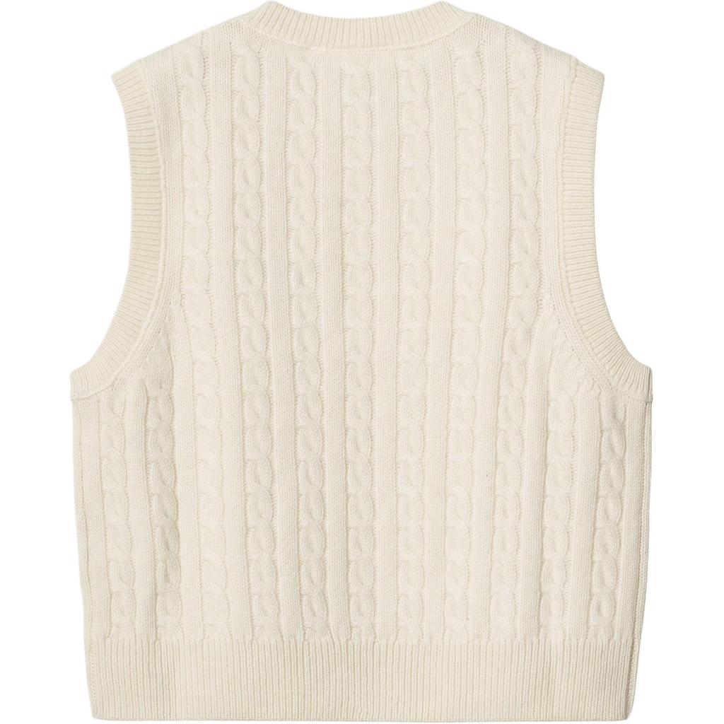 Carhartt WIP Womens Signature Vest Sweater Cable Knit Design Logo Letter Henley Neck Sleeveless Vest Women vests Natural I033882-2JH-XX