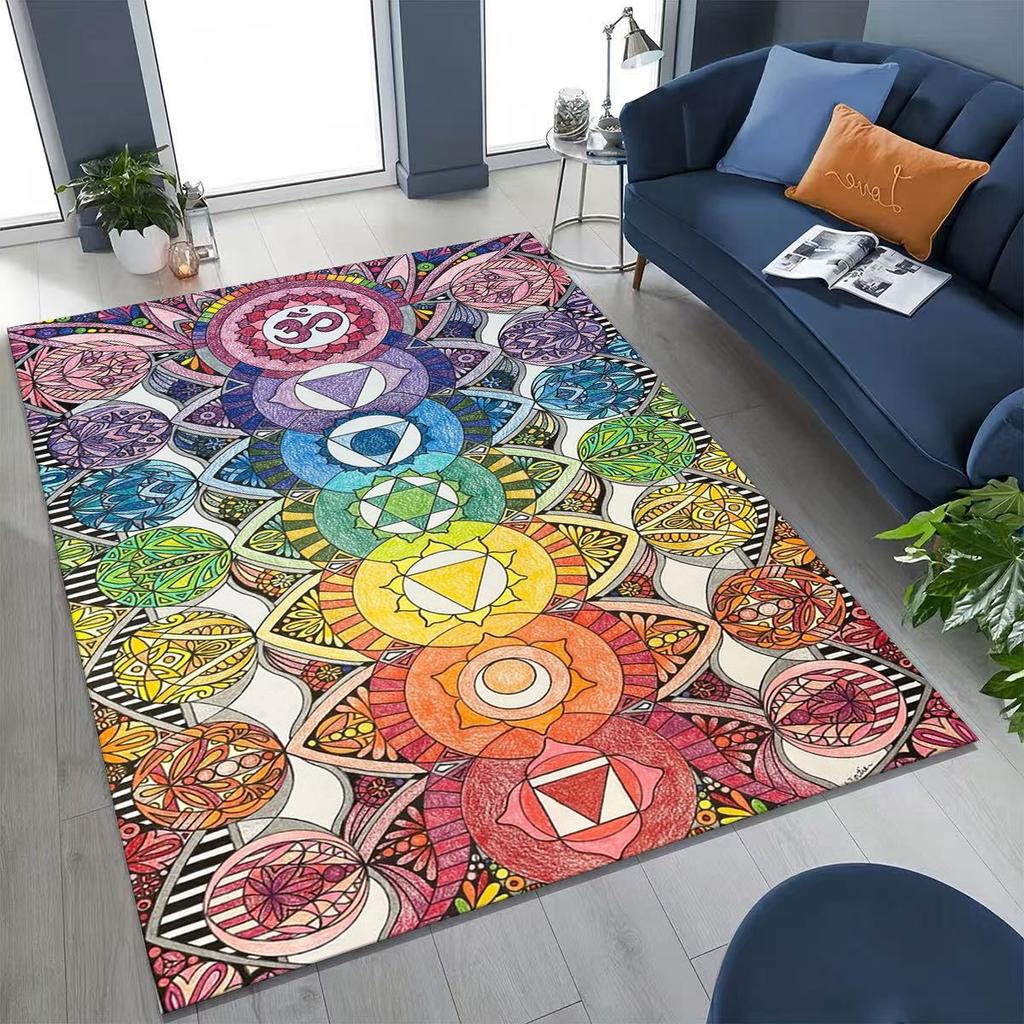 Bohemia Yoga Chakra Mandala Spirit Meditation Rug for Bedroom Living Room Sofa Home Doormat Decor,Large Kids Non-slip Floor Mat