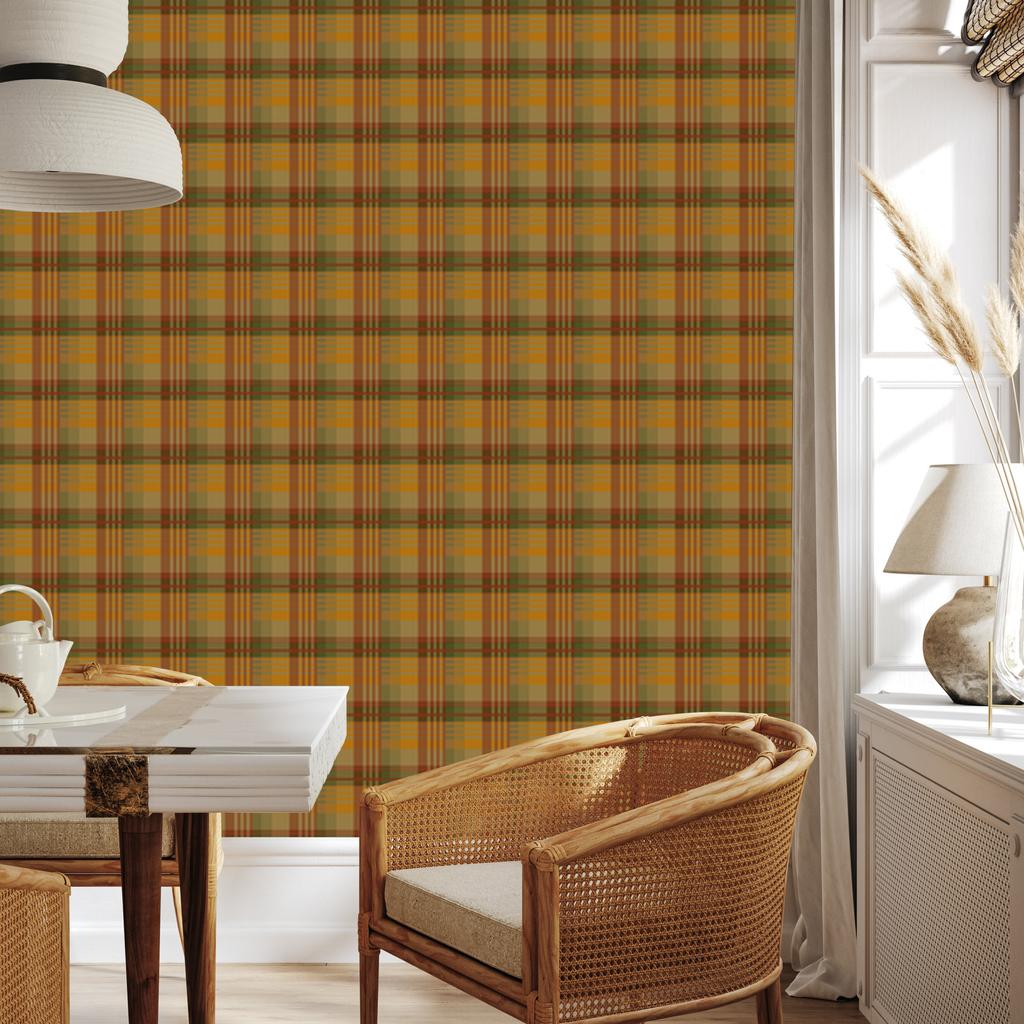 Autumn Gold and Ochre Plaid Wallpaper for Living Room and Bedroom 50x1000