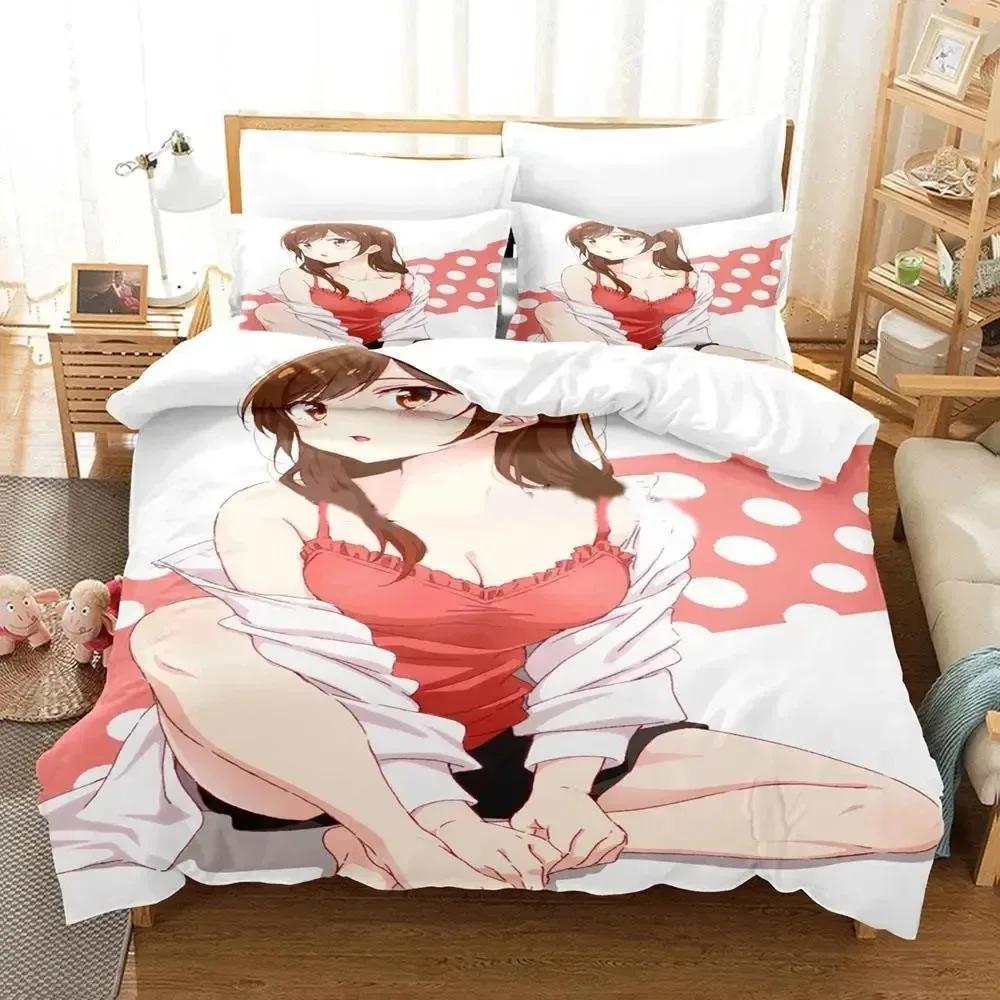 Anime Rent-A-Girlfriend Chizuru Bedding Set Boys Girls Twin Queen Size Duvet Cover Pillowcase Bed Boys Adult Home Textileextile