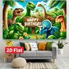 Bright Color Dinosaur Birthday Backdrop, Tropical Palm Tree Jungle Party Background for Birthday Photoshoot Wall Decor