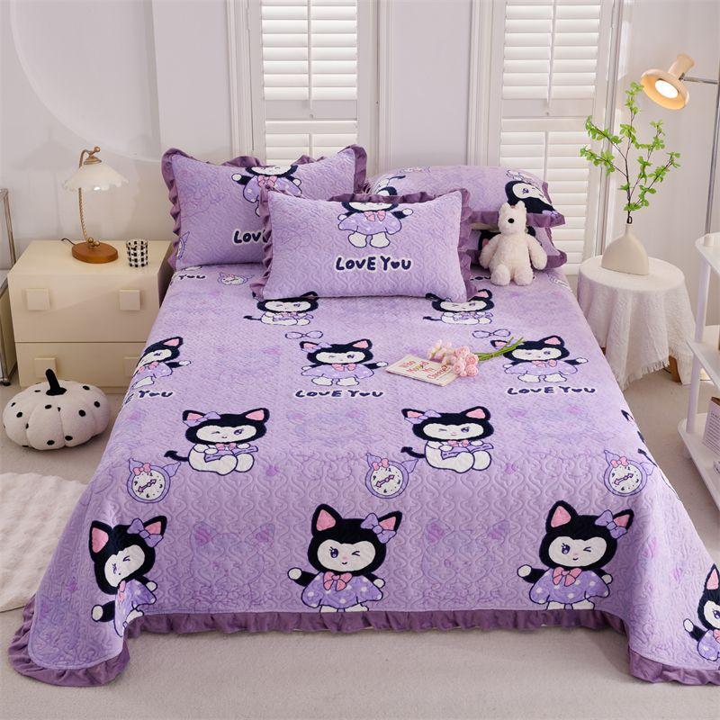 Milk Velvet Crystal Velvet Bed Cover Mattress Cover Blanket Kang Cover Warm Plus Velvet Blanket Quilted Bed Sheet Thickened Three-piece Set