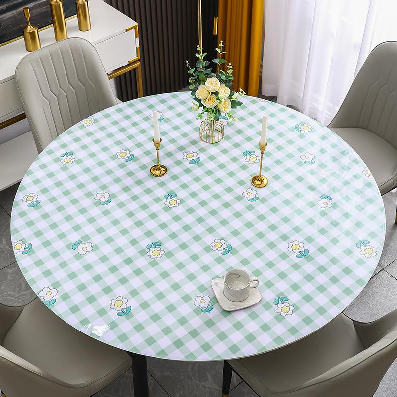Round Table Tablecloth Pvc Soft Plastic Glass Waterproof, Oil-Proof and Scalding-Proof, Leave-In Round Impervious Dining Table Mat Household