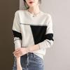 New Autumn Winter Fashion Round Neck Contrast Color Cashmere Sweater Loose and Versatile Large Foreign Long Sleeve Sweater