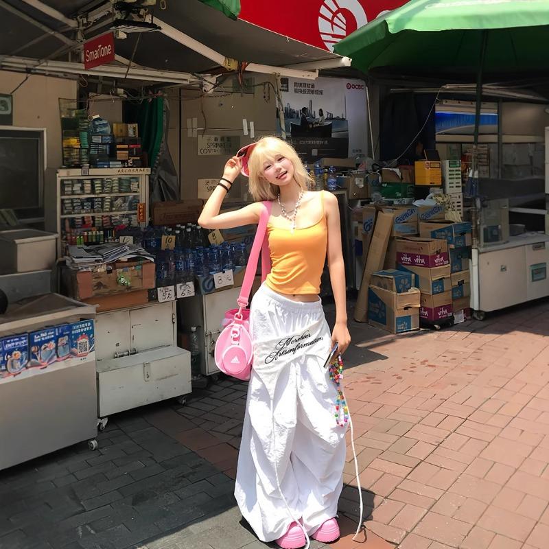 Stacked Design Straps Paratrooper Pants Women's Spring Summer Loose Casual Pleated Wide-leg Pants Jazz Dance Pants