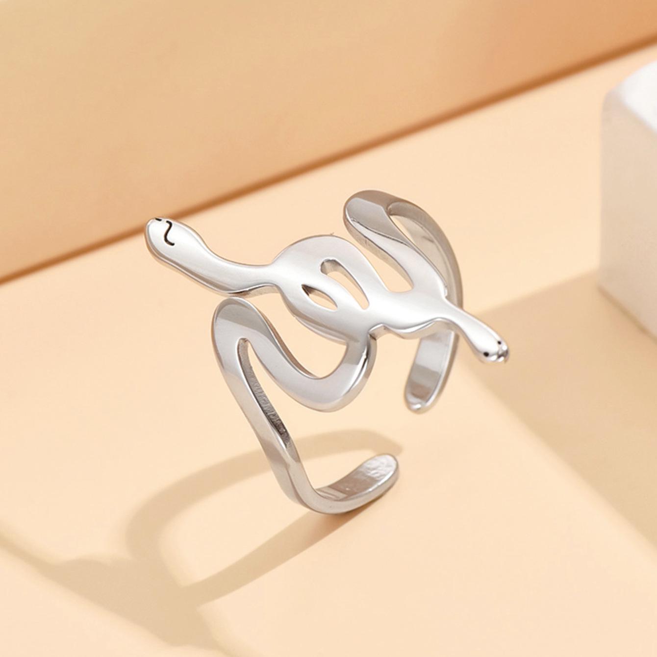 Adjustable Stainless Steel Snake Ring - Trendy Unisex Coiled Design