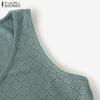 ZANZEA Women Summer V-Neck Sleeveless Solid Hollow Crochet Tank Tops
