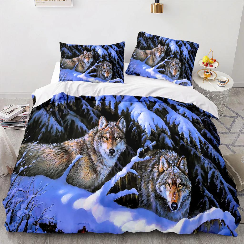 Wolf Duvet Cover King Queen Size Cool One-Eyed Lone Wolf Bedding Set For Teens Adults Wild Animal 2/3Pcs Polyester Quilt Cover