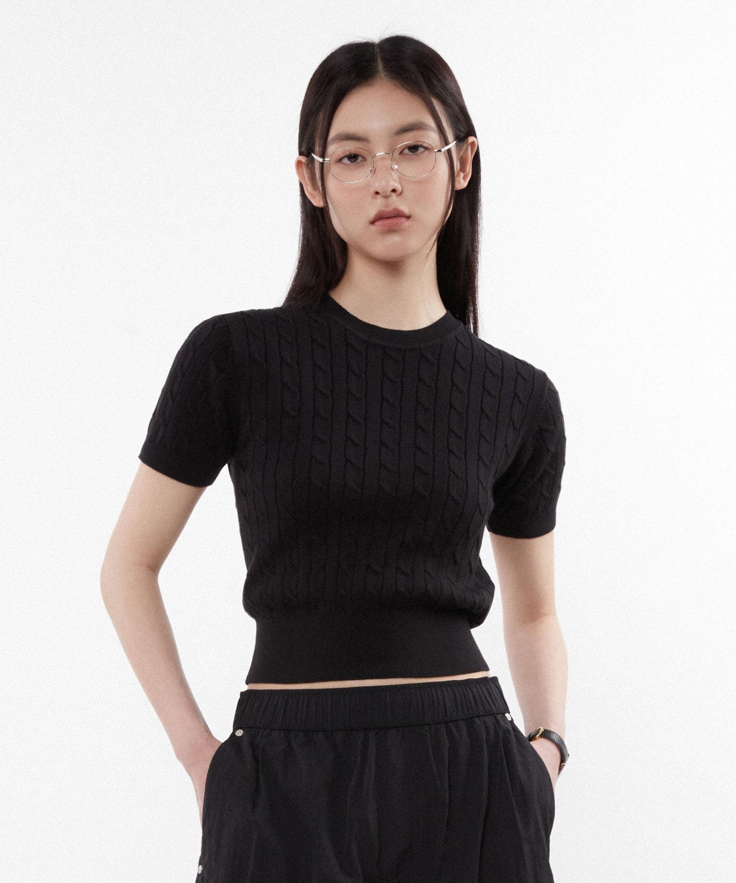 Kimwear (Women) Cotton Round Cable Half Knit_Black Black/Free