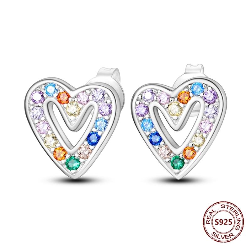 Purple Zircon Hoop Earrings 925 Silver U-shaped Liquid Metal Love Heart Fashion Earrings For Women Jewelry