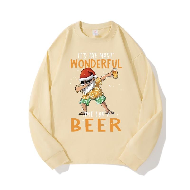 

Рождественская пивная осенняя одежда с длинными рукавами из чистого хлопка, новый мужской и женский топ, весенний внутренний слой, базовая рубашка, футболка с круглым вырезом и длинными рукавами XXL бежевый