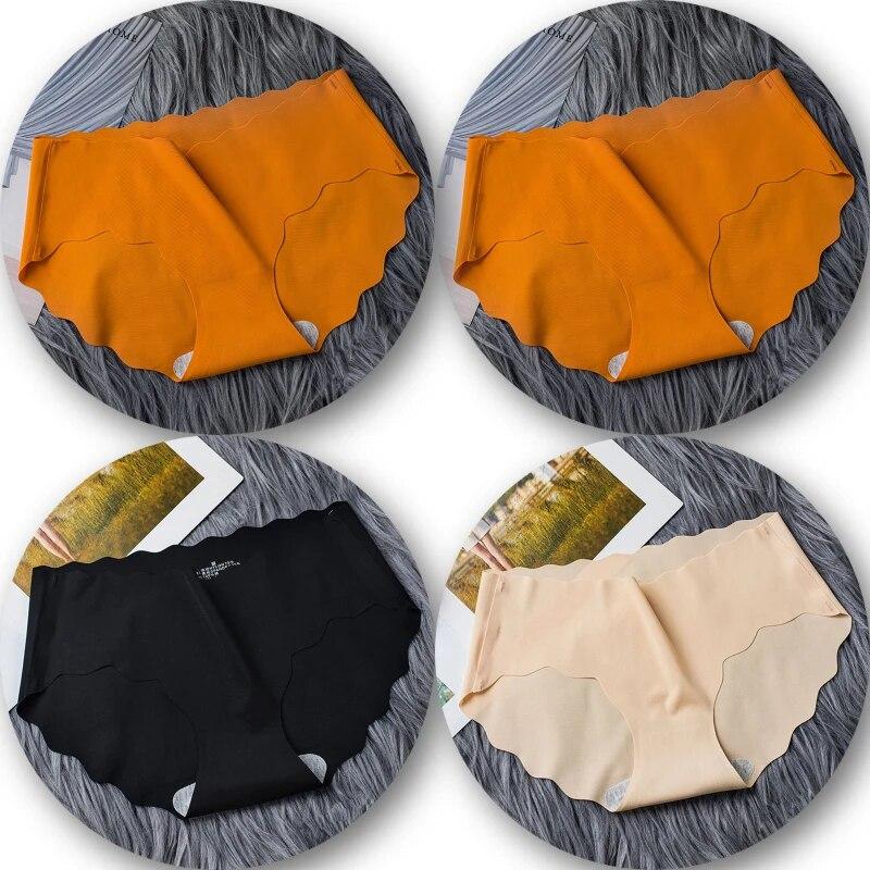 4Pcs/Set Seamless Underwear Silk Women's Panties 3XL Tangas Lady Ruffle Underpants 4 Pieces Girls Briefs Panty Sexy Lingerie 4PC