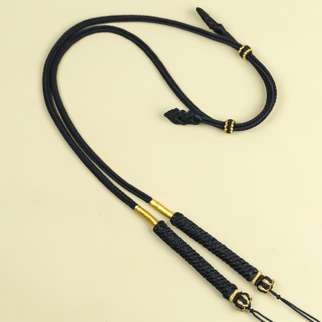 Adjustable Pendant Necklace with Handmade Woven Cord, Featuring Jadeite, Amber, Nanhong, and Hetian Jade Stones.