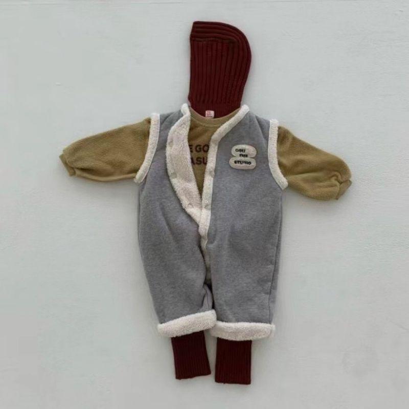

Korean Style Ins-Style Winter Clothes for Boys and Girls, Baby Outdoor Clothing, Vest, Plush One-Piece Romper, Warm for Winter Gray 73