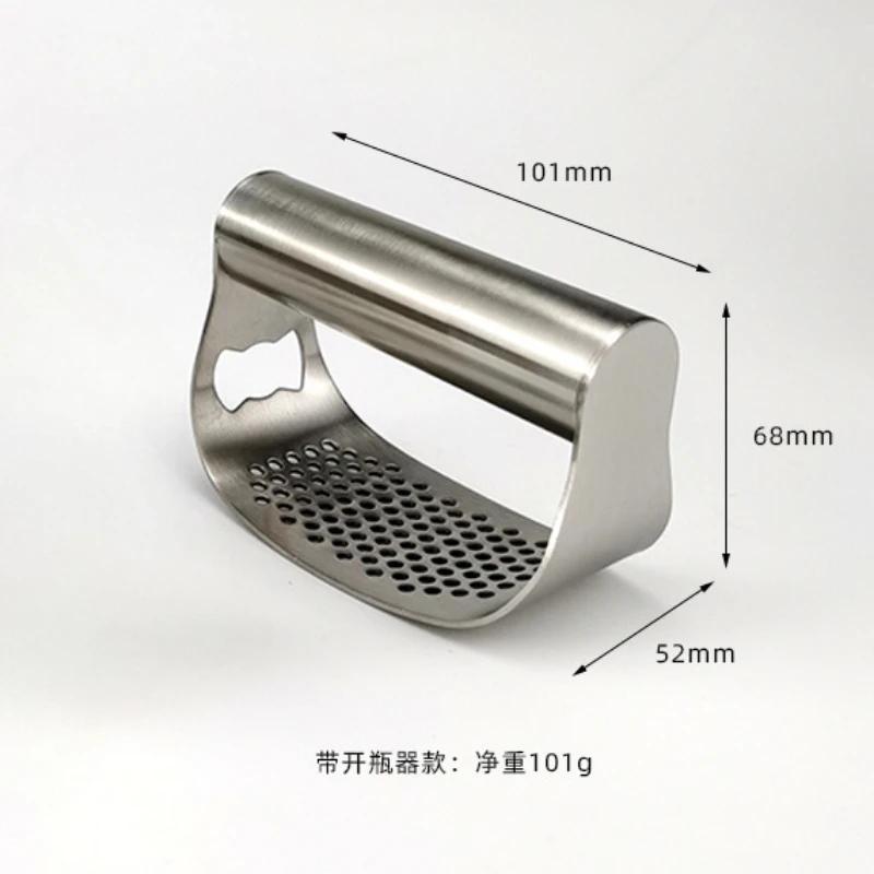 

Полностью из нержавеющей стали 304 Круглая ручная чеснокодавилка Изогнутая давилка для чеснока Измельчение чесночного пюре Кухонный инструмент С открывалкой для бутылок