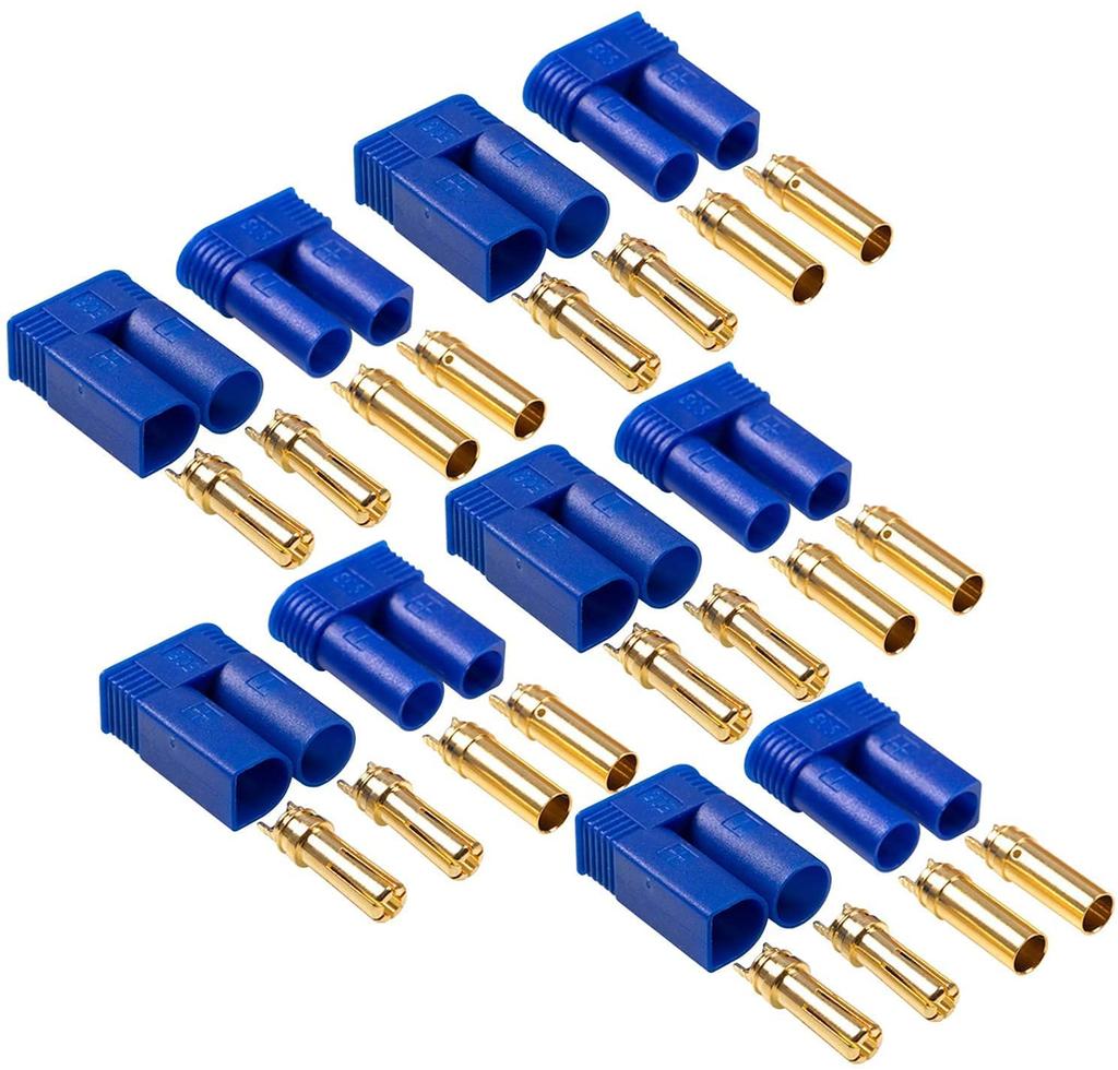 Set of 5 Pairs EC5 Male-Female Connectors – High Conductivity – Ideal for RC Model Batteries – Blue – Polyester