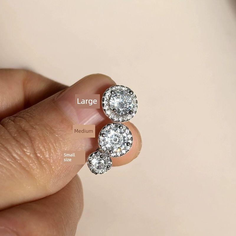 

S925 Sterling Silver Sparkling Full Rhinestone round Studs Women s Unique Special-Interest Design Ear Bone Stud 2024 New Arrival Best Selling Earrings Pair of full-drilled earrings (small size)