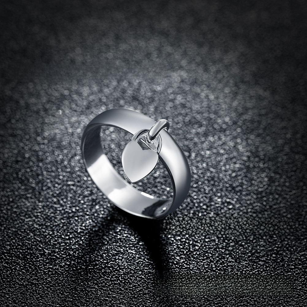 Silver-Plated Classic Heart Lock Wedding Ring for Women, Heart-Shaped Couple Jewelry, Sizes 6-10