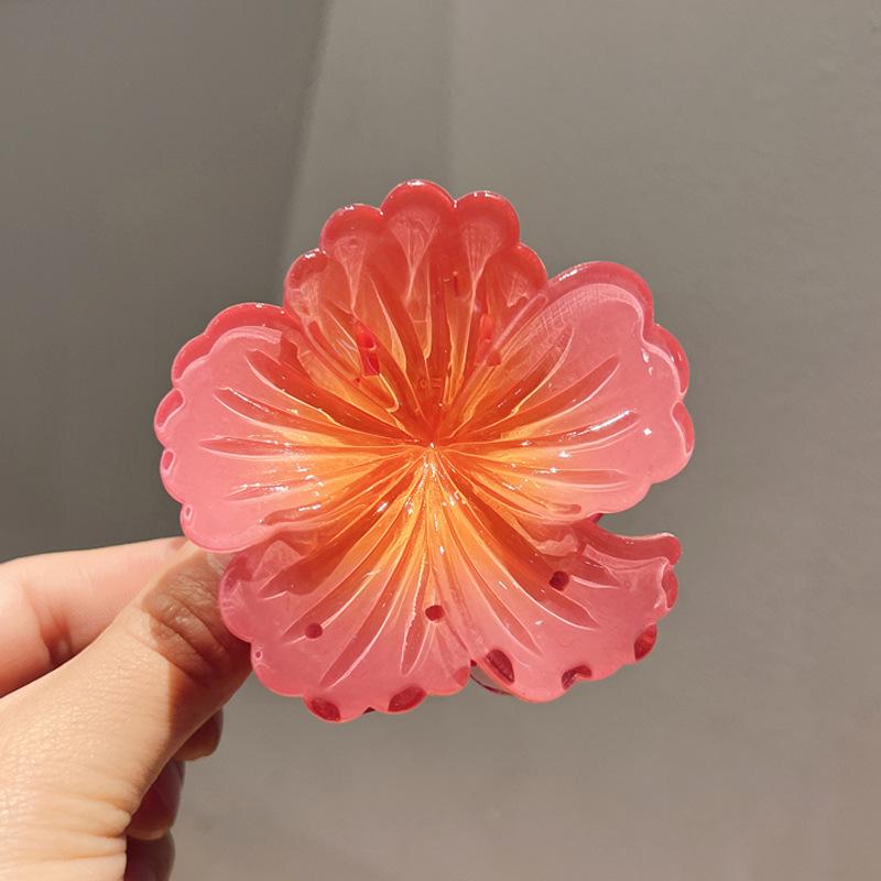 Gradient Flower Acrylic Hair Claw Clip for Women Sweet Hair Claws Crab Clamp Barrettes Hawaiian Headwear Accessories