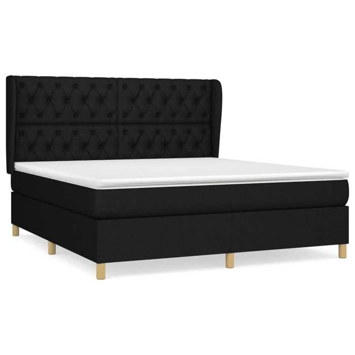 3128775 vidaXL Lit à sommier tapissier avec matelas Noir 160x200 cm Tissu