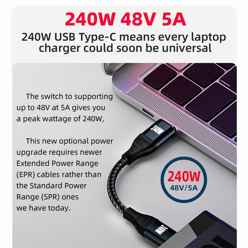 NFHK 240W 90 Degree USB for and Mobile 50cm USB-C Type-C Cable, 480Mbps, 48V, 5A, Upward/Downward Angle, 2.0 Compatible, 100W, Laptops, Tablets,