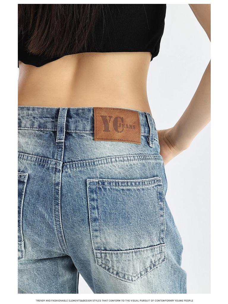 Blugi retro evazați cu talie joasă pentru femei - Colecția Primăvară/Toamnă 2025, Croială versatilă lejeră, Picior drept, Lungime până la podea.