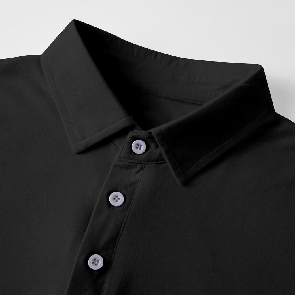 Men's Casual Loose Fit Long Sleeve Polo Shirt Button Collar Soft Fabric Comfortable Everyday Wear