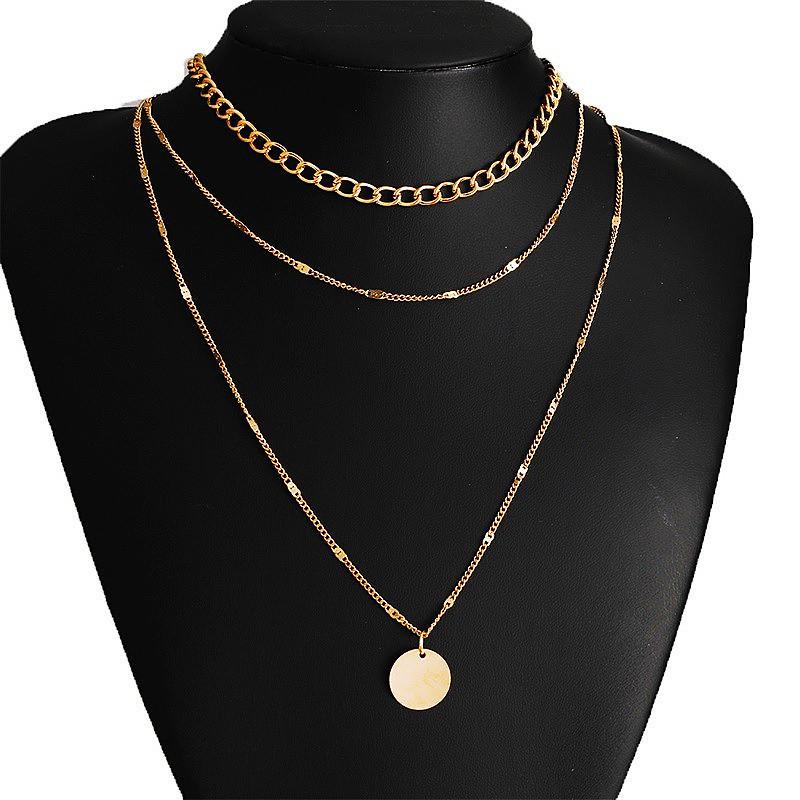 Fashion ins cold wind versatile metal chain accessories women, simple multi-layer disc pendant necklace
