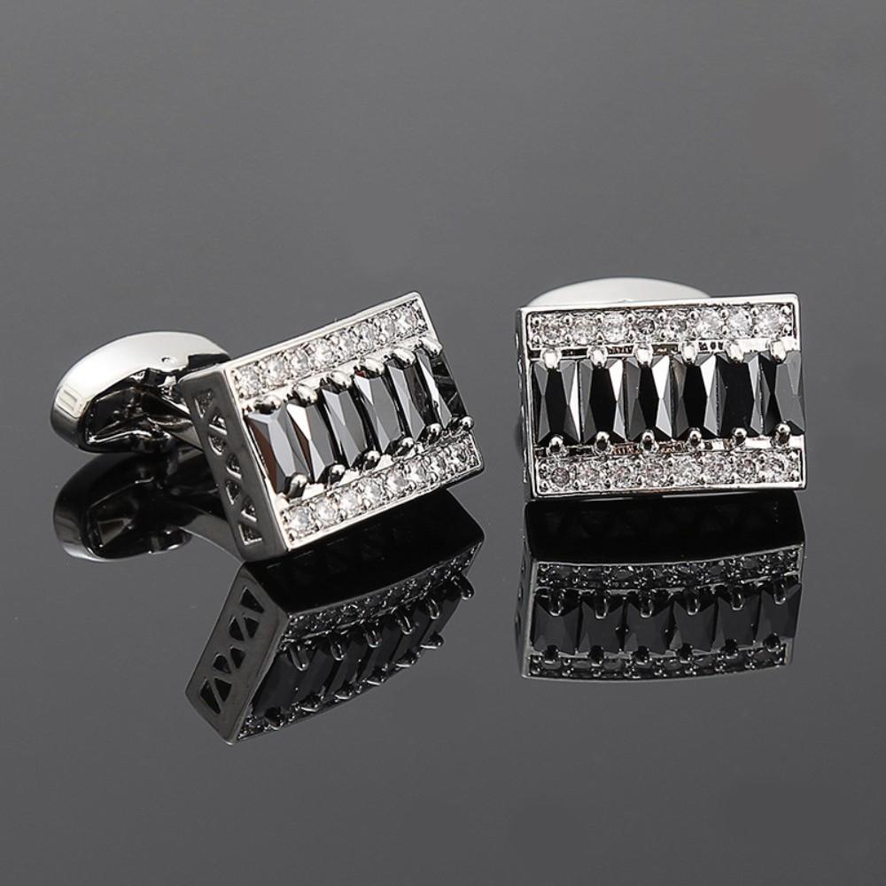 Zinc Zinc Alloy Cuff Links Shiny Sleeve Button Fashion Strip Zircon Tie Clip Men's Suit Accessory