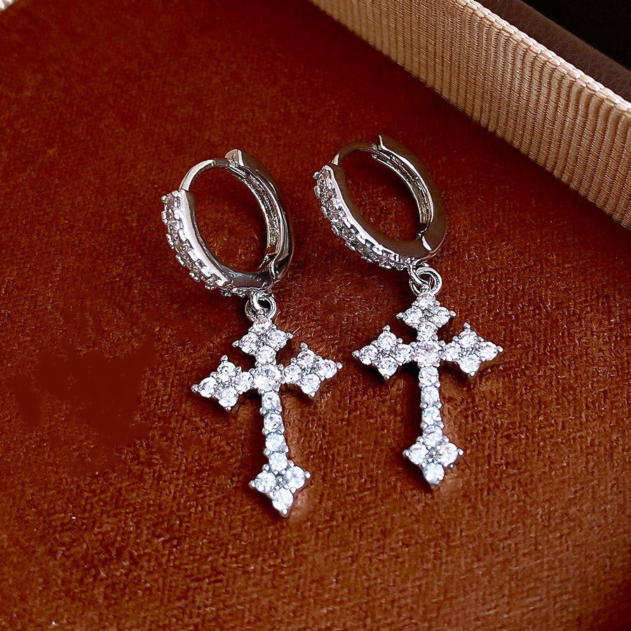 Zircon cross pendant ear buckle simple commuter versatile earrings explosive temperament daily neutral wind earrings
