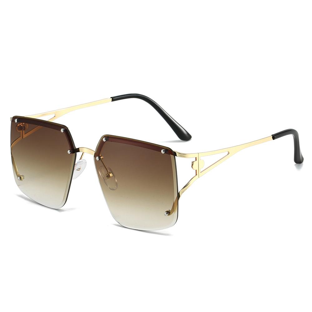 JYL Rimless Polygon Sunglasses UV400 Women Metal Rivet Big Frame Vintage / 9080