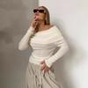 Spring and Autumn Off Shoulder Knitted Shirt Sexy Slimming Solid Color Long Sleeve Women's T-shirts
