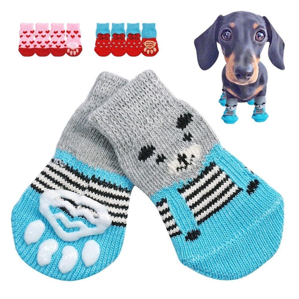 Pet Socks Dog Paw Covers - High-Quality Non-Slip Soles Cotton Socks for Small Dogs & Teddy Dogs (Pet Supplies) 4PCS/Set