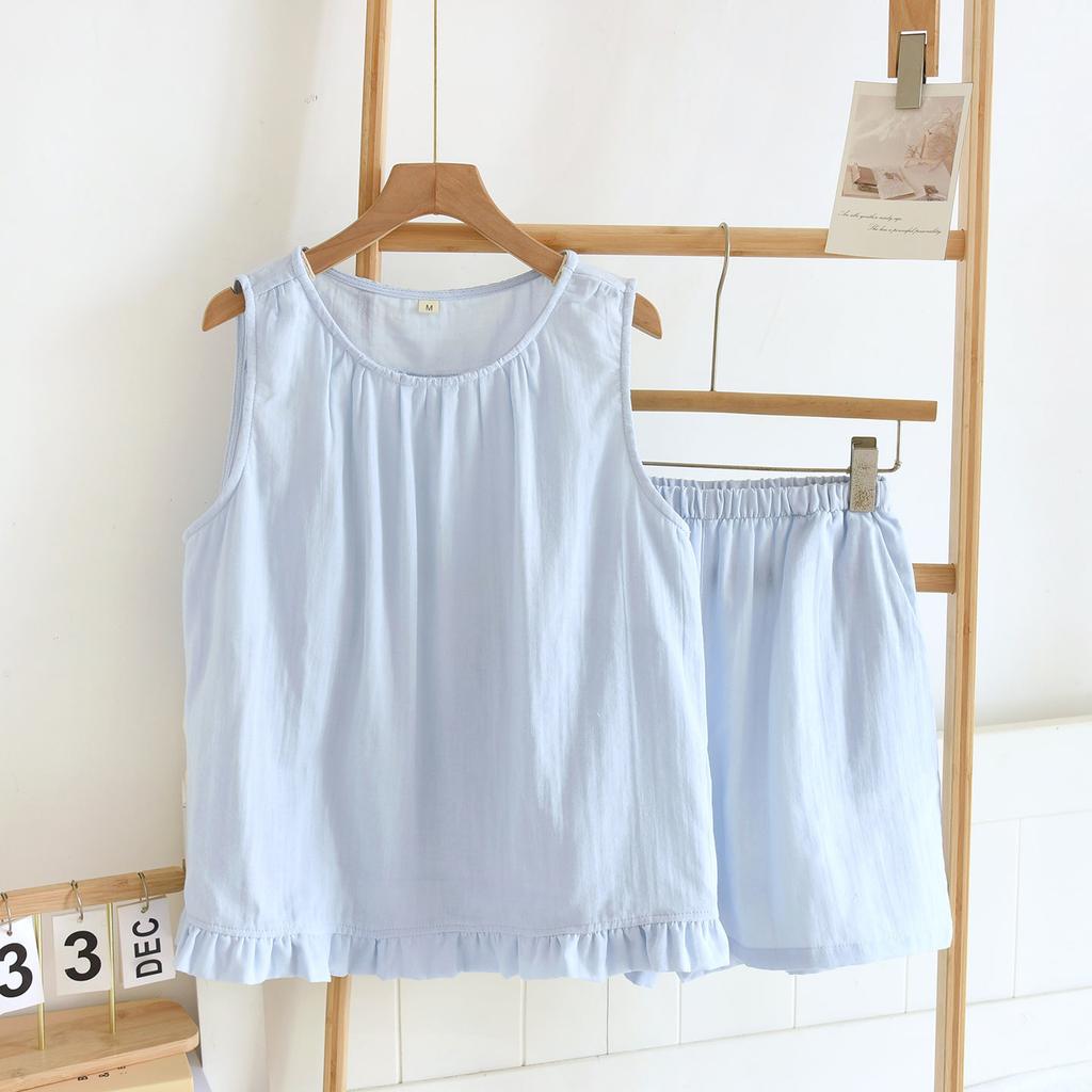 Pure Cotton Double-layer Yarn Pajamas Women's Summer Thin Vest Shorts Sweet Girl Style Can Be Worn Outside Loungewear Two-piece Set