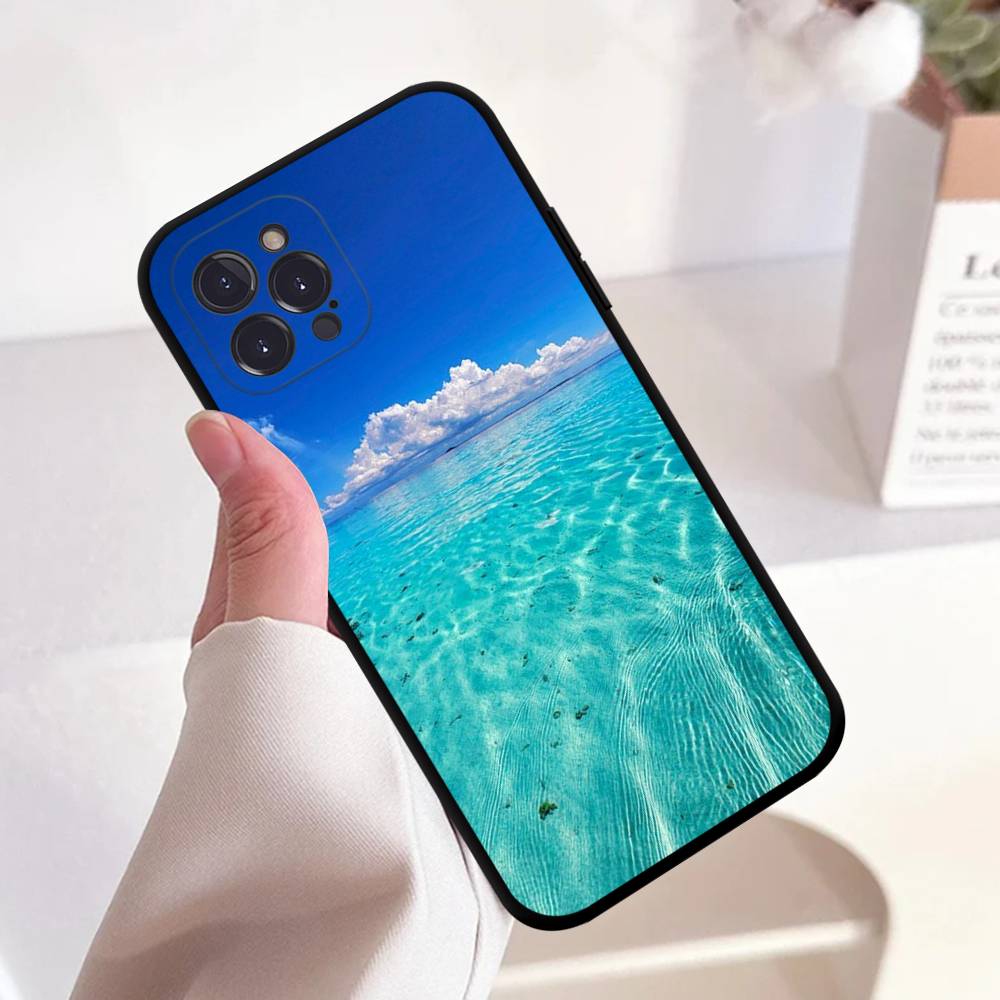 Sea Blue Sky Beach Anime Black Soft Silicone Phone Case For Iphone17 Air 16 15 14 13 12 11 Mini Pro Max Plus