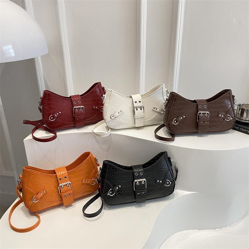 Temperament belt solid color new fashion texture casual simple shoulder crossbody handbag