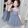 Children Dress Spring Summer Kids Clothing  Baby Girls Clothing Wave Point Short Sleeve Dress Girl Mesh Dress Ruffle