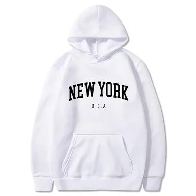 NEW YORK Letter U.S.A City Print Hoody Men Fashion Casual Long Sleeves Hooded Loose Oversize Pullover Hoodie Street Sweatshirt