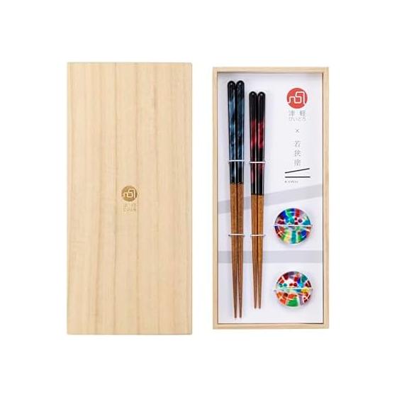 ADERIA Tsugaru Vidro Wakasa-nuri Chopsticks & Chopstick Rest Set, Nebuta Design, Made in Japan, Gift Boxed, FS75569 - Aomori Traditional Craft,