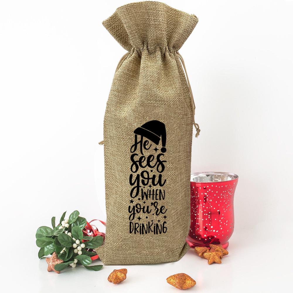 Noel ekibi baskısı Şişe çantası şarap çantaları Minimalist içki kılıfı yeni yıl masa dekorasyon paketi Şarap severlerin noel hediyeleri