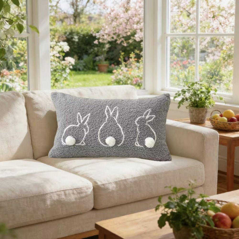 Hidden Zipper Rabbit Pillow Case Plush Pillowslip Cartoon Easter Bunny Pillow Cover  Holiday