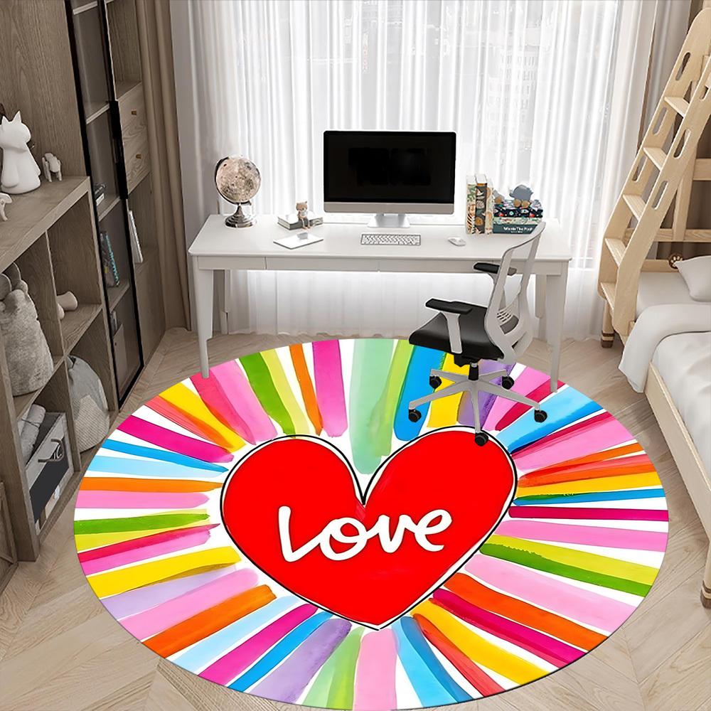 1pc Heart Love Chair Carpet for Office, Round Polyester Mat, Indoor Decor for Office, Easycare Fabric, Washable Non-slip Area Carpet