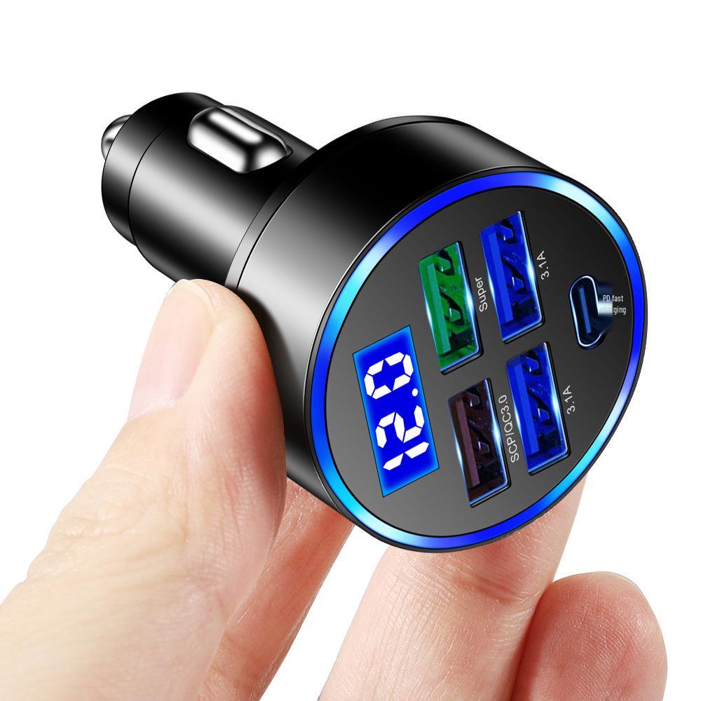 150W 5-Port Digital Display Car Charger with Voltage Display